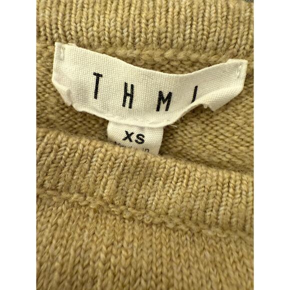 THML XS Beige Knit Sweater Colorblock Stripe Sleeves Purple Orange Crewneck - Picture 2 of 10